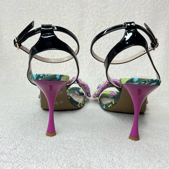 Betsey Johnson Ainsleyy Macrame Flower Sandal Heels-Womens 9-Pink/Green/Blue/Blk - Picture 4 of 14